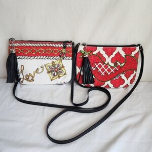 Brighton Red and White Artistic 2 Crossbody Canvas Bags Glitter And Glow Purses